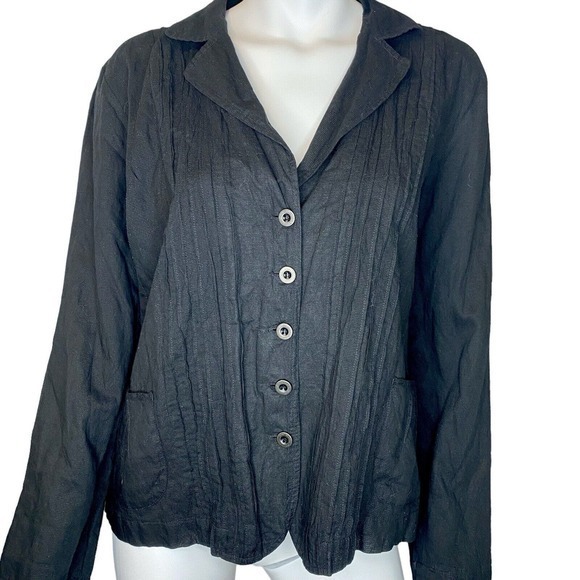 CHICOS Size 3 US XL Black Pintuck‎ Pleat Blouse Button Front Long Sleeves - Picture 1 of 4